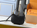 Black Monogram Embossed Leather Hobo Shoulder Bag