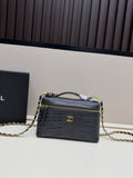 Dark Gray Crocodile Embossed Vanity Chain Bag