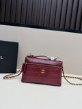 Chanel Vanity Case Bag – Burgundy Crocodile-Embossed Leather with Gold Hardware