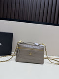 Chanel Vanity Case Bag  Grey Embossed Leather with Gold Hardware