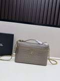 Chanel Crocodile-Embossed Vanity Bag with Chain Strap – Gray