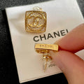 Chanel Gold-Tone Crystal CC Square Stud Earrings