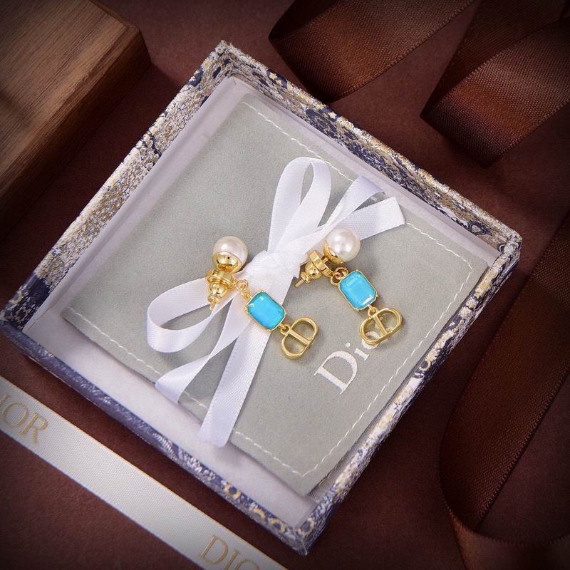 Dior Gold Pearl & Turquoise Drop Earrings
