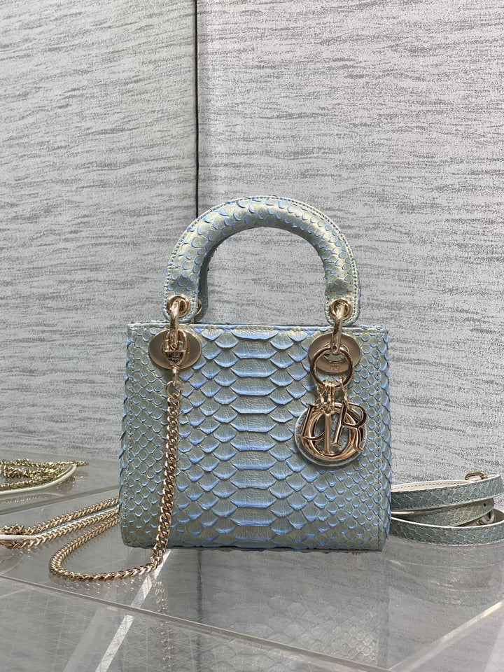 Dior Lady Dior Textured Top-Handle Bag - Blue Gray