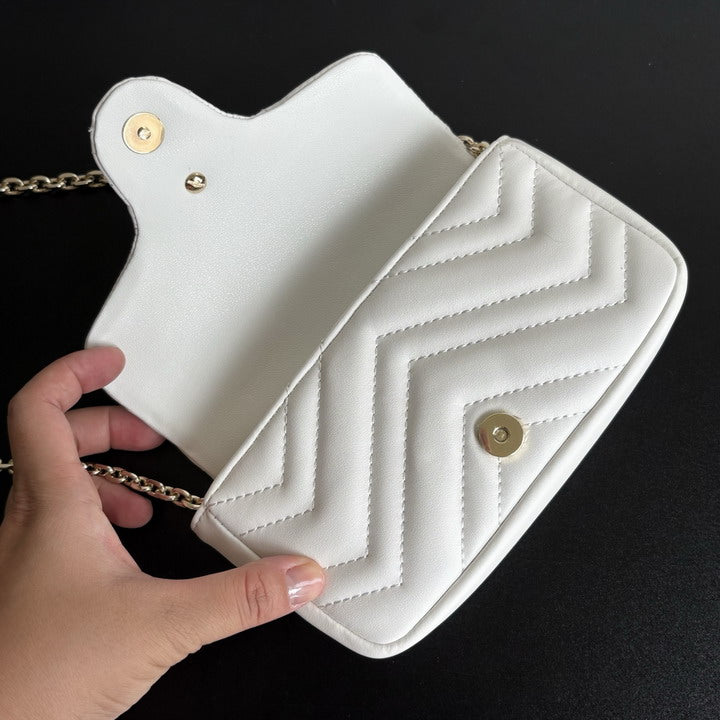 Gucci GG Marmont Mini Chain Bag – White