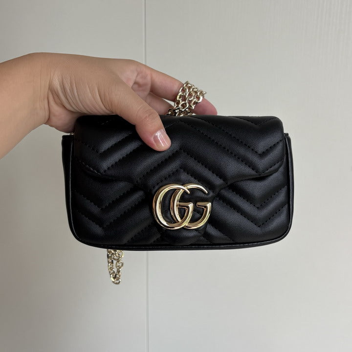 Quilted Mini Chain Bag – Black