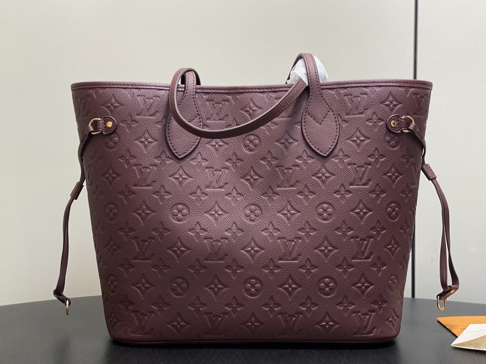 Louis Vuitton Neverfull Monogram-Embossed Burgundy Tote