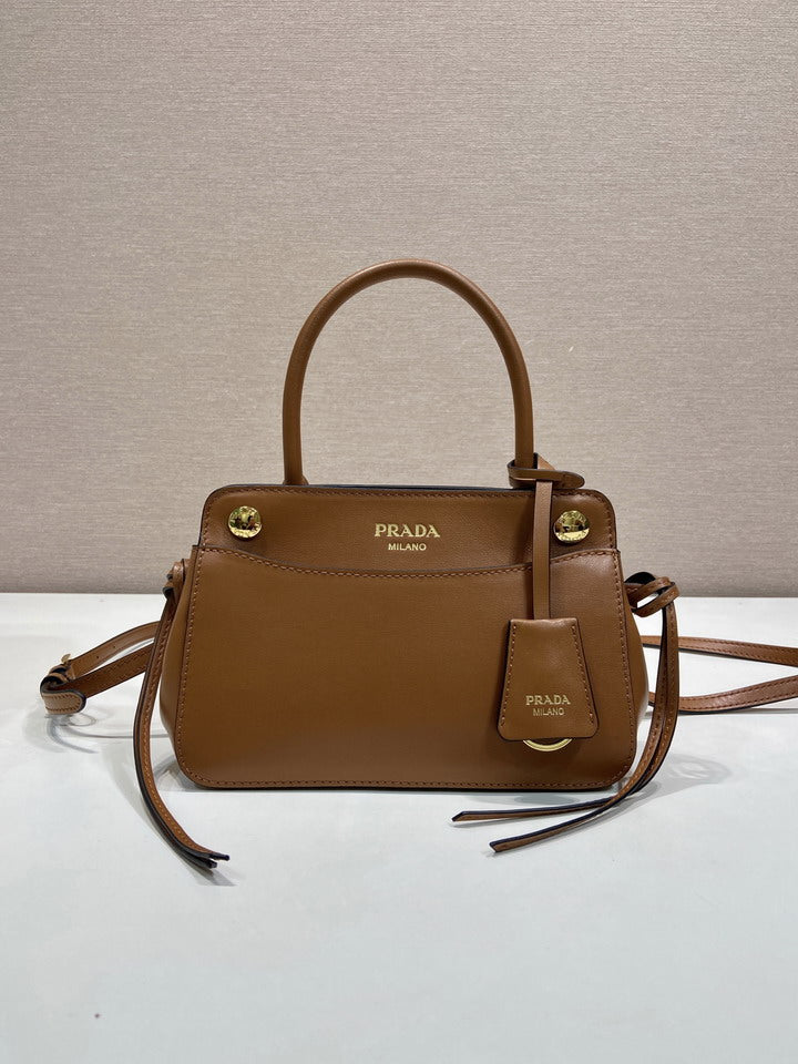 Prada Milano Small Leather Handbag – Cognac Brown