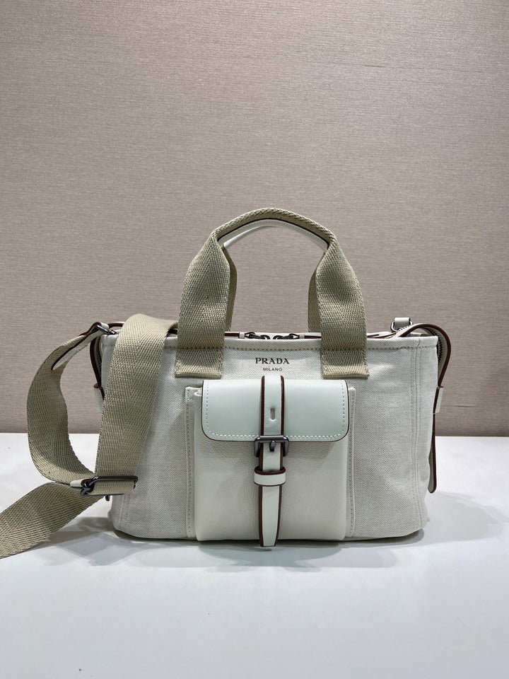 Prada Milano Canvas & Leather Tote Bag