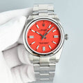 Rolex Oyster Perpetual Watch with Red-Orange Dial