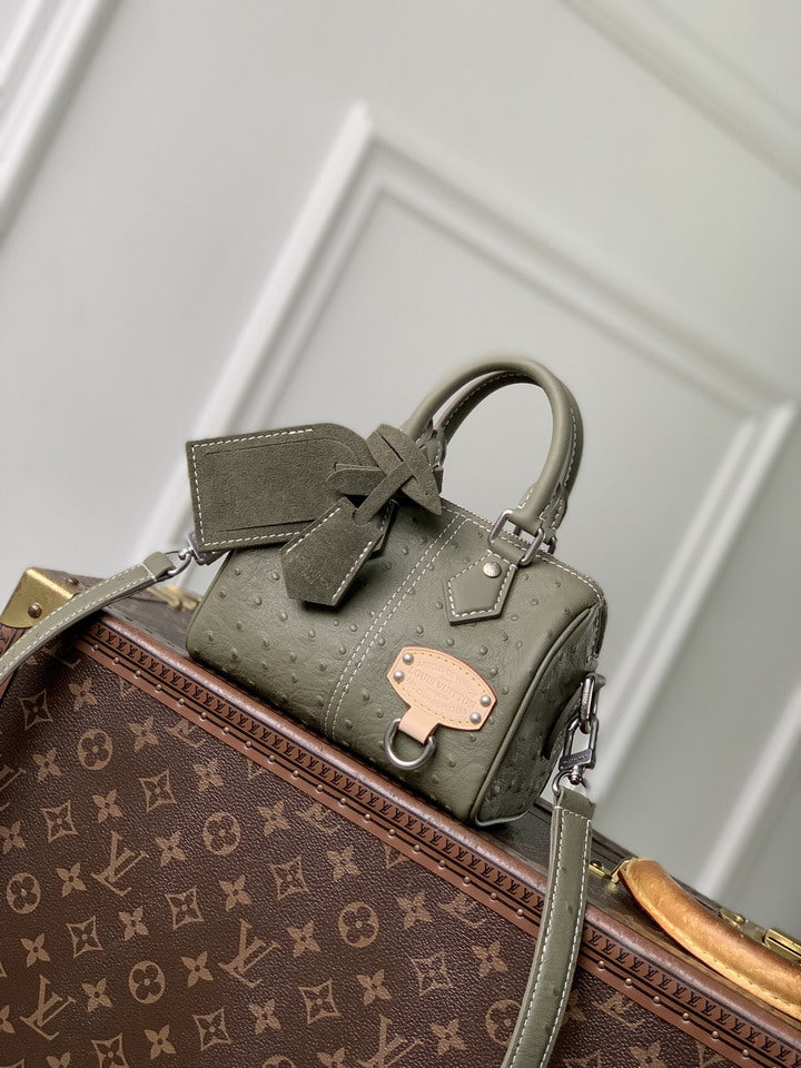 Ostrich Leather Mini Speedy Bag – Olive Green