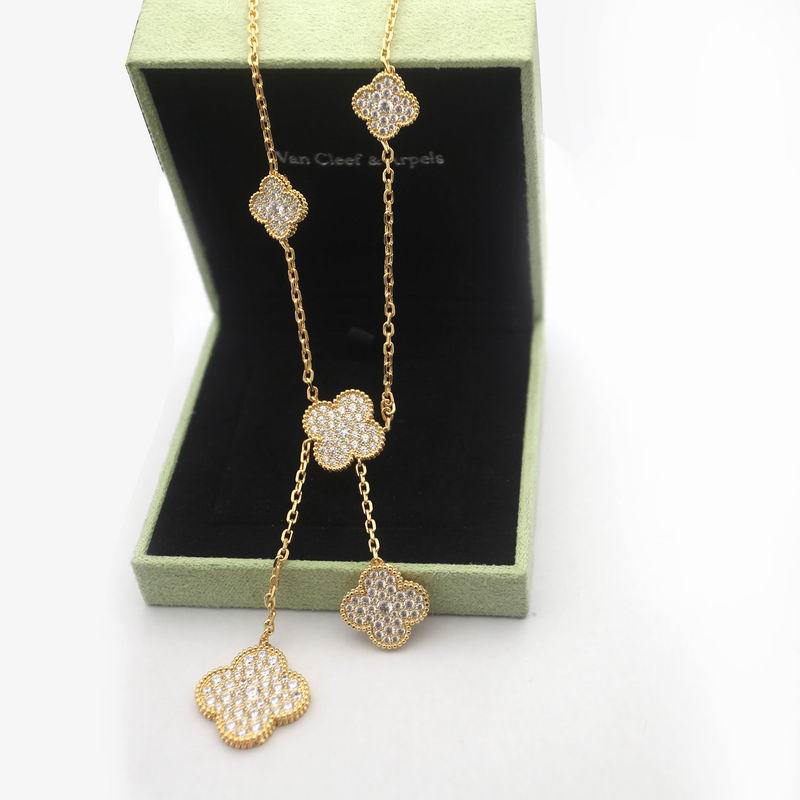 Van Cleef & Arpels Five-Motif Clover Drop Necklace