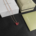 Van Cleef & Arpels Red Butterfly Pendant Necklace on a Rose Gold-Tone Chain