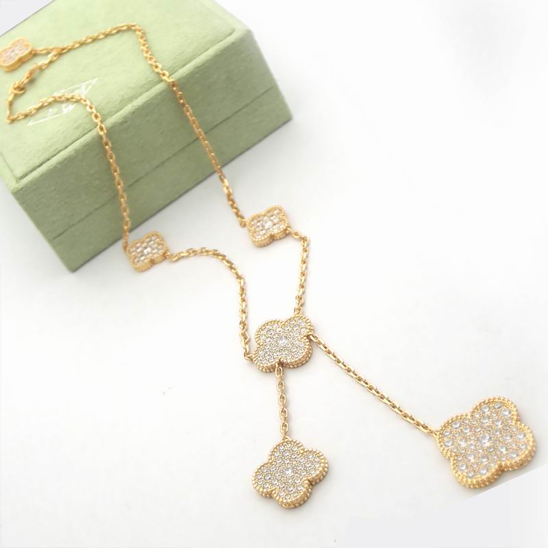Van Cleef & Arpels Five-Motif Clover Drop Necklace